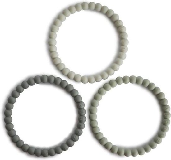 Foto: Mushie set 3 siliconen bijtringen bracelet green tea cool gray sea salt