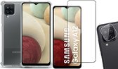 Samsung Galaxy A12 Hoesje Transparant Shock Case - 1x Samsung A12 Hoesje + 1x Screenprotector Glas + 1x Camera Screen Protector