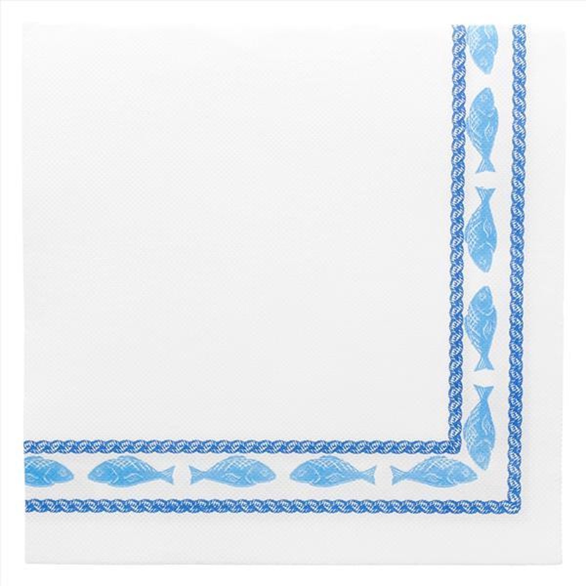 2 x 50 servetten 40x40cm "Double Point" Wit, motief Vis Blauw (2 paketten)