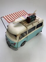 Retro Bus camper met luifel en surfplank Lichtblauw 27 x 15 x 17 cm