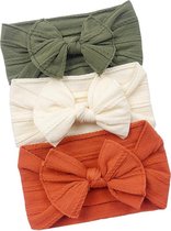 Baby haarband elastisch | meisjes set 3 stuks | groen, ivory, orange | kinderhaarband | hoofdband | twisted