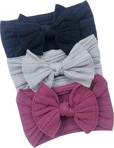 Baby haarband elastisch | meisjes set 3 stuks | blauw, grijs, violet | kinderhaarband | hoofdband | twisted