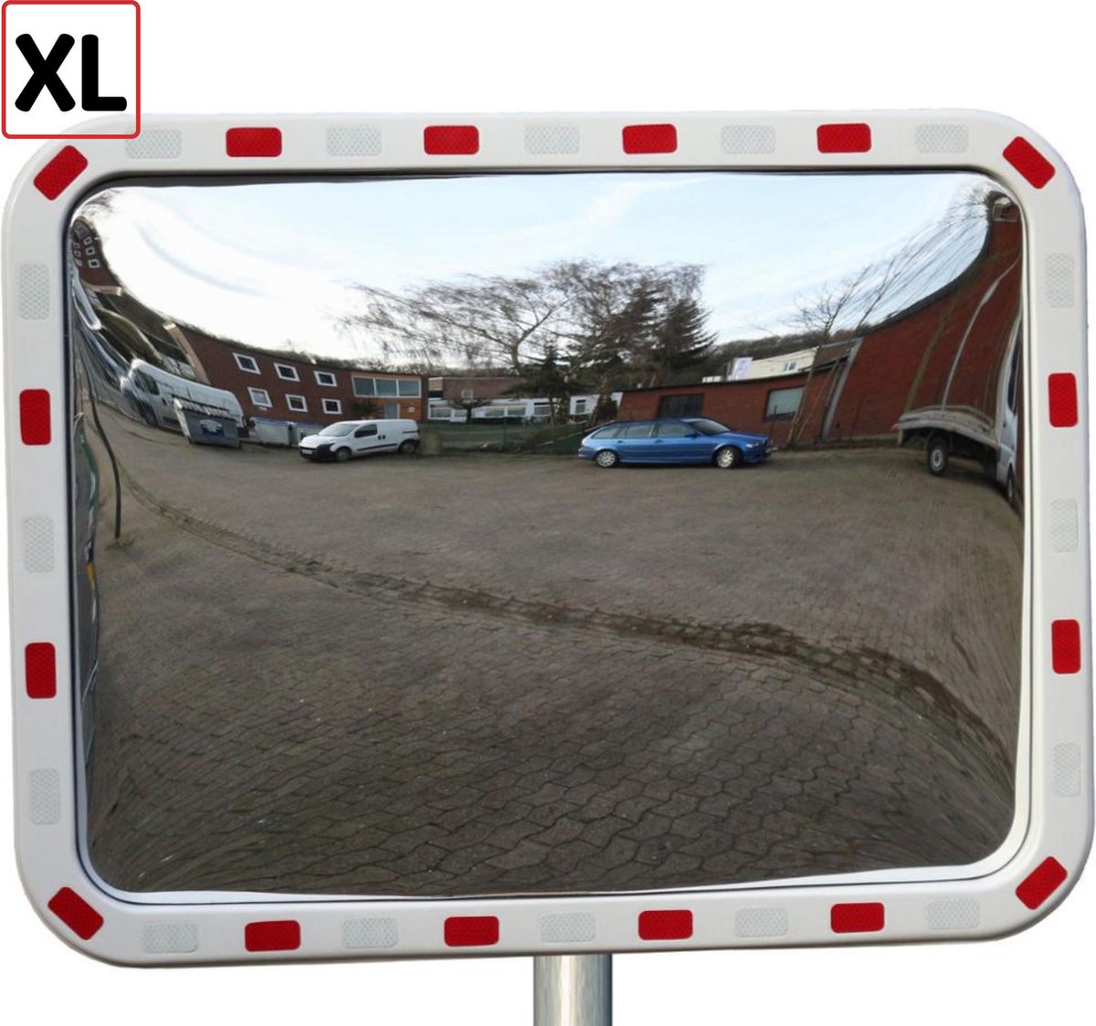 Verkeersspiegel Uitrit Rechthoek met Reflectoren - 80x60 cm - XL Veiligheidsspiegel Dodehoekspiegel Buiten - Traffic Mirror - Bolle Spiegel