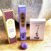 Geschenkset 'Lavendel' Luxe, bestaande uit - Lavendelzeep - Lavendel verstuiver - Lavendelwierook en Amethist