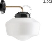 Zangra wandlamp van messing en glas, melkglas lampenkap