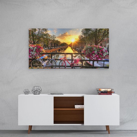 Artaza - Peinture sur toile - Pont d'Amsterdam avec lever de soleil - 80x40 - Photo sur toile - Impression sur toile