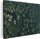 Artaza Canvas Schilderij Weg Door Bos Met Bomen - Bovenaanzicht - 80x60 - Foto Op Canvas - Canvas Print