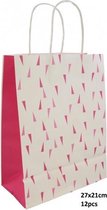 Dielay - Cadeautas met Driehoeken - Giftbag Papier - Set 12 Stuks - 27x21 cm - Roze