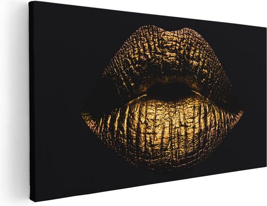 Artaza Canvas Schilderij Gouden Lippen - 80x40 - Foto Op Canvas - Canvas Print