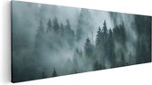 Artaza Canvas Schilderij Bos Met Bomen In De Mist - 90x30 - Foto Op Canvas - Canvas Print