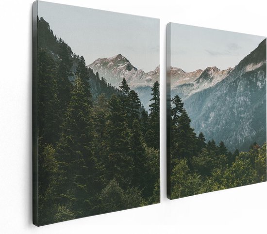 Artaza - Peinture sur toile Diptyque - Forêt avec des Arbres dans les Montagnes - 120x80 - Photo sur toile - Impression sur toile