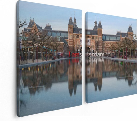 Artaza Canvas Schilderij Tweeluik Amsterdam Rijksmuseum - I Amsterdam Tekst - 120x80 - Foto Op Canvas - Canvas Print