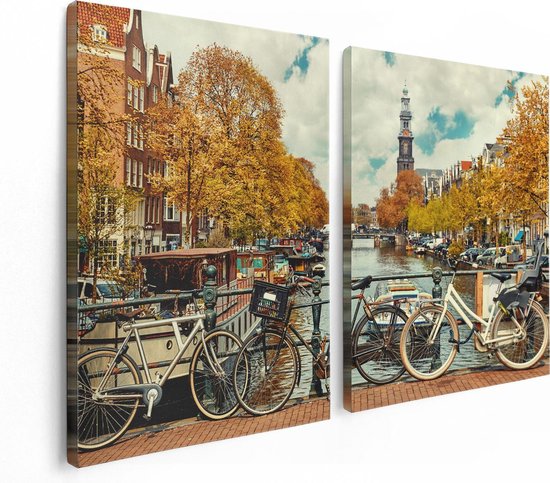 Artaza Canvas Schilderij Tweeluik Amsterdamse Brug Bij Een Brug Met Fietsen - 120x80 - Foto Op Canvas - Canvas Print