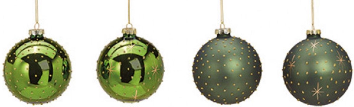 Glazen Kerstballen Met Glitters - Groen / Goud - Diameter 10cm - 8 Stuks