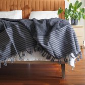 madeathand - Geweven Katoen Sprei - Serene Zwart - 200cm x 240cm