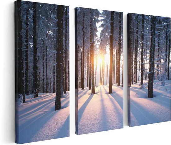 Artaza Canvas Schilderij Drieluik Bos Met Sneeuw Tijdens De Zonsondergang - 120x80 - Foto Op Canvas - Canvas Print