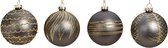 Glazen Kerstballen Met Glitters - Grijs / Goud - Diameter 8cm - 12 Stuks