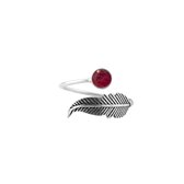 Feather | Ring 925 zilver met rode Korund edelsteen met veer| Damesring | Maat Verstelbaar