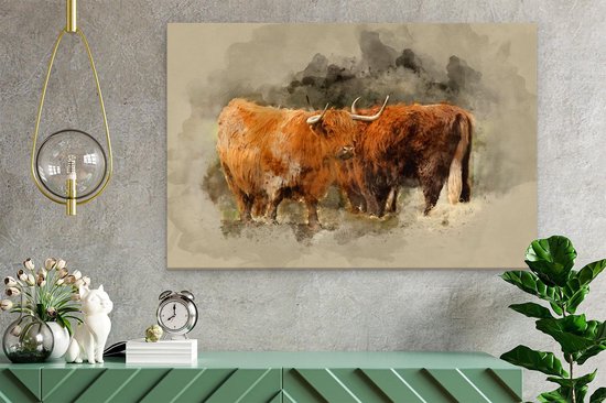 Artaza Peinture Sur Toile Deux Vaches Highlander Écossaises - Abstrait - 60x40 - Photo Sur Toile - Impression Sur Toile