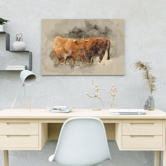 Artaza Peinture Sur Toile Deux Vaches Highlander Écossaises - Abstrait - 60x40 - Photo Sur Toile - Impression Sur Toile