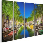 Artaza Canvas Schilderij Vierluik Amsterdamse Gracht In De Nacht - 80x60 - Foto Op Canvas - Canvas Print