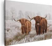 Artaza Canvas Schilderij Twee Schotse Hooglander Koeien In De Wei - 60x40 - Foto Op Canvas - Canvas Print