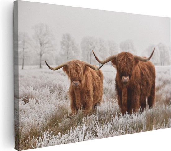 Artaza - Peinture sur toile - Deux vaches Highlander écossais dans le pâturage - 60 x 40 - Photo sur toile - Impression sur toile