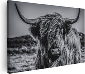 Artaza Canvas Schilderij Schotse Hooglander Koe - Zwart Wit - 30x20 - Klein - Foto Op Canvas - Canvas Print