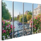 Artaza Canvas Schilderij Vierluik Amsterdamse Kanaal Met Bloemen - 80x60 - Foto Op Canvas - Canvas Print