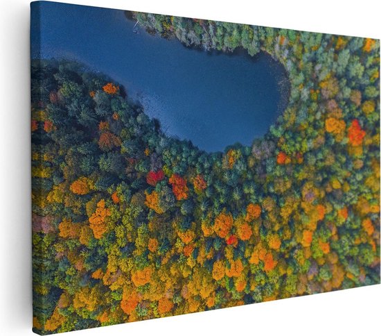 Artaza Canvas Schilderij Kleurrijke Bos Met Bomen Naast Een Meer - 30x20 - Klein - Foto Op Canvas - Canvas Print