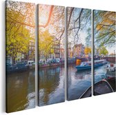 Artaza Peinture sur toile Quadriptyque Canal d'Amsterdam au printemps - 80x60 - Photo sur toile - Impression sur toile