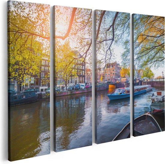 Artaza Canvas Schilderij Vierluik Amsterdamse Gracht Tijdens Het Voorjaar - 80x60 - Foto Op Canvas - Canvas Print