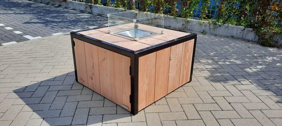 Vuurtafel Block Terrasverwarmer met Zwart Staal Douglas hout 84x84cm