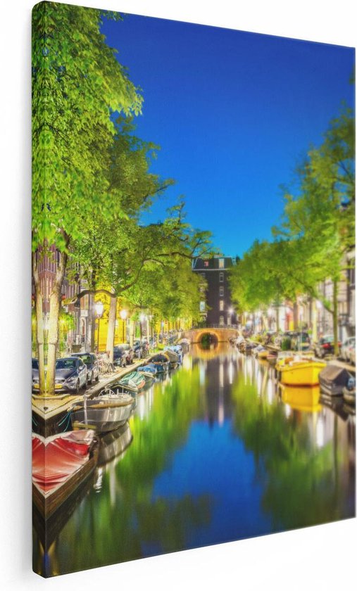 Artaza Toile Peinture Amsterdam Canal La Nuit - 60x80 - Photo Sur Toile - Impression Sur Toile