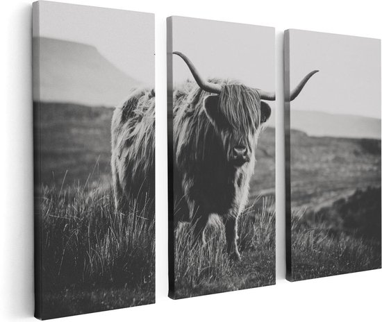 Artaza - Canvas Schilderij - Schotse Hooglander Koe - Zwart Wit - Foto Op Canvas - Canvas Print