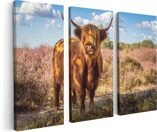 Artaza - Triptyque de peinture sur toile - Vache Highlander écossaise dans le pâturage - 120 x 80 - Photo sur toile - Impression sur toile