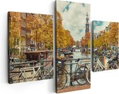 Artaza Toile Peinture Triptyque Amsterdam Pont Près D'Un Pont Avec Des Vélo - 90x60 - Photo Sur Toile - Impression Sur Toile