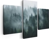 Artaza Canvas Schilderij Drieluik Bos Met Bomen In De Mist - 90x60 - Foto Op Canvas - Canvas Print
