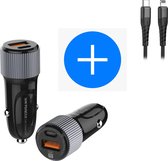 USB-A & USB-C Autolader Auto adapter van hoge kwaliteit + Lightning kabel