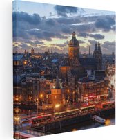 Artaza - Peinture sur toile - Vue aérienne du Centrum -ville d' Amsterdam Coucher de soleil - 30x30 - Klein - Photo sur toile - Impression sur toile
