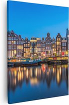 Artaza Canvas Schilderij Amsterdamse Huisjes In De Avond Met Lichten - 40x50 - Foto Op Canvas - Canvas Print