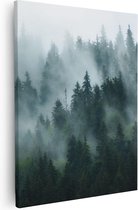Artaza Canvas Schilderij Bos Met Bomen In De Mist - 80x100 - Groot - Foto Op Canvas - Canvas Print