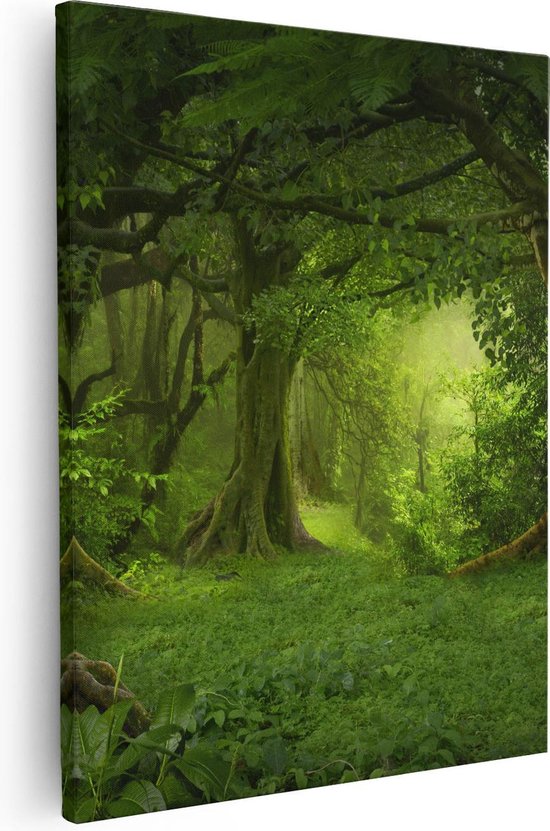 Artaza Canvas Schilderij Groene Tropische Jungle Bos  - 80x100 - Groot - Foto Op Canvas - Canvas Print