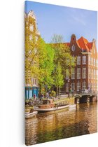 Artaza Canvas Schilderij Amsterdamse Gracht Tijdens Zonsondergang - 40x60 - Poster Foto op Canvas - Canvas Print