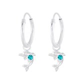 Joy|S - Zilveren dolfijn bedel oorbellen kristal turquoise blauw oorringen
