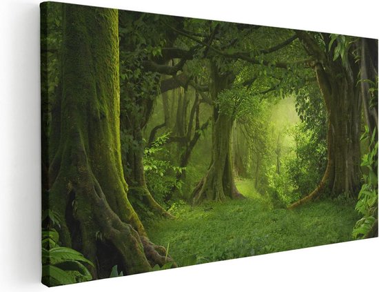Artaza Canvas Schilderij Groene Tropische Jungle Bos  - 40x20 - Klein - Foto Op Canvas - Canvas Print