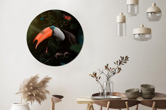 WallCircle - Stickers muraux - Cercle Papier Peint - Toucan - Papillons - Plantes - 100x100 cm - Cercle Mural - Auto Adhésif - Sticker Papier Peint Rond XXL