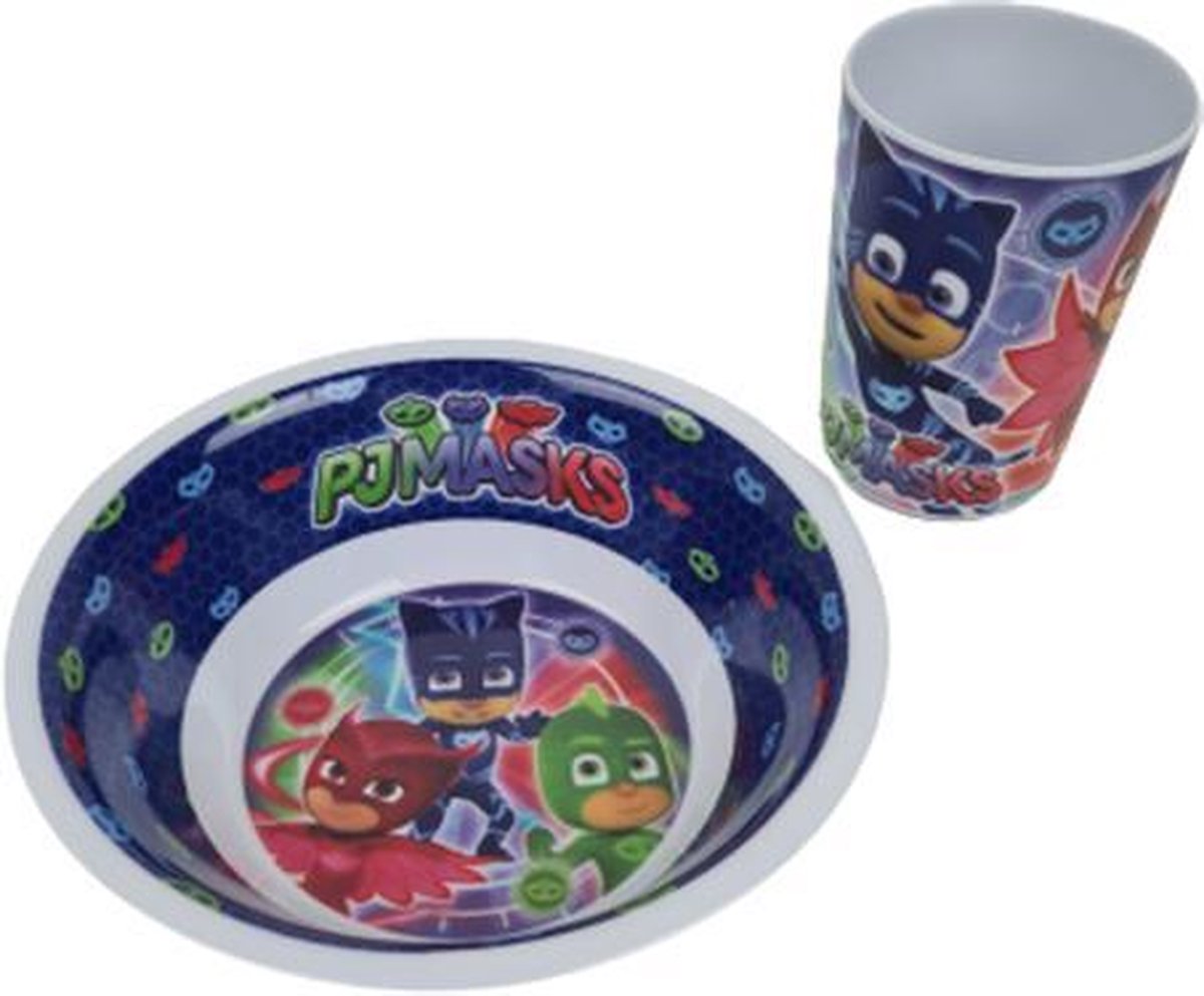 PJ MASKS - Serviesset - Kinderservies - Beker / Kom - Blauw / Rood - Kunststof - 2 Delig PJ MASKS - Serviesset - Kinderservies - Beker / Kom - Blauw / Rood - Kunststof - 2 Delig