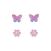 zilveren bloemen vlinder kristal oorstekers setje | Oorbellen meisje | Kinderoorbellen meisje zilver | kindersieraden meisje sets zilver | Zilverana