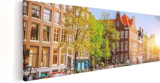 Artaza Toile Peinture Amsterdam Canal Au Coucher Du Soleil - 60x20 - Photo Sur Toile - Impression Sur Toile